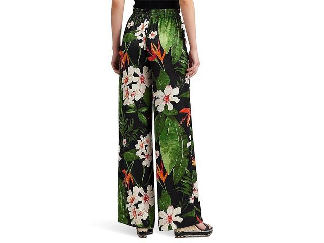 LAUREN Ralph Lauren Petite Floral Satin Charmeuse Wide-Leg Pants (Black/Green Women's Casual Pants Product Image