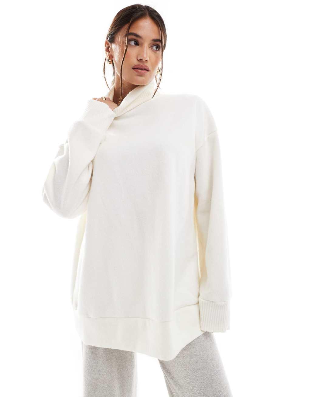 ASOS DESIGN supersoft long line turtleneck in winter white - part of a set Product Image