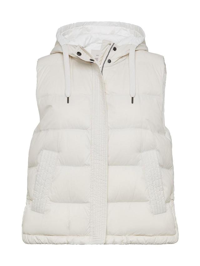 Womens Lightweight Matte Nylon Down Vest With Hood And Shiny Trim Product Image