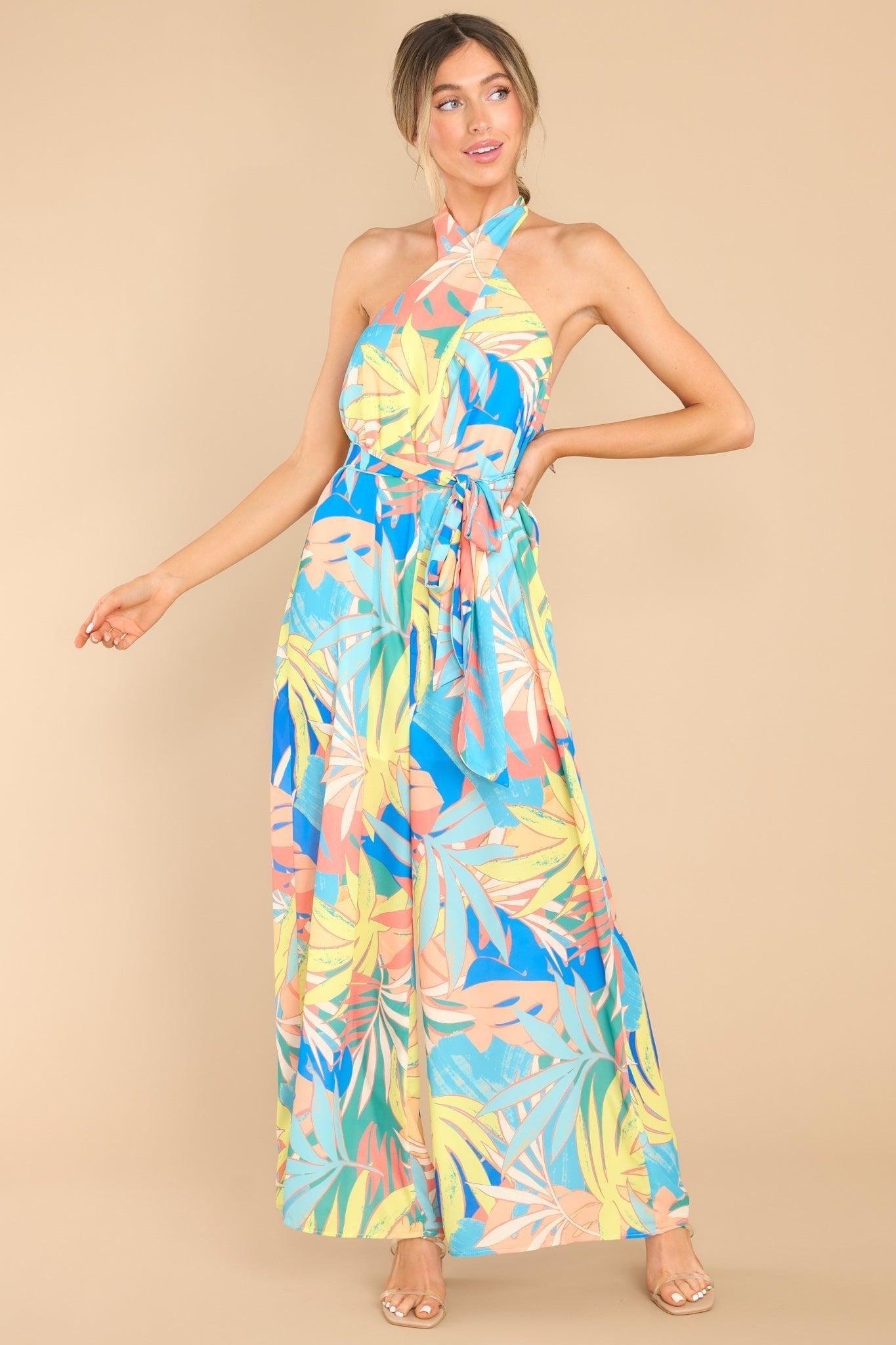 Ocean Drive Blue Tropical Print Jumpsuit Product Image