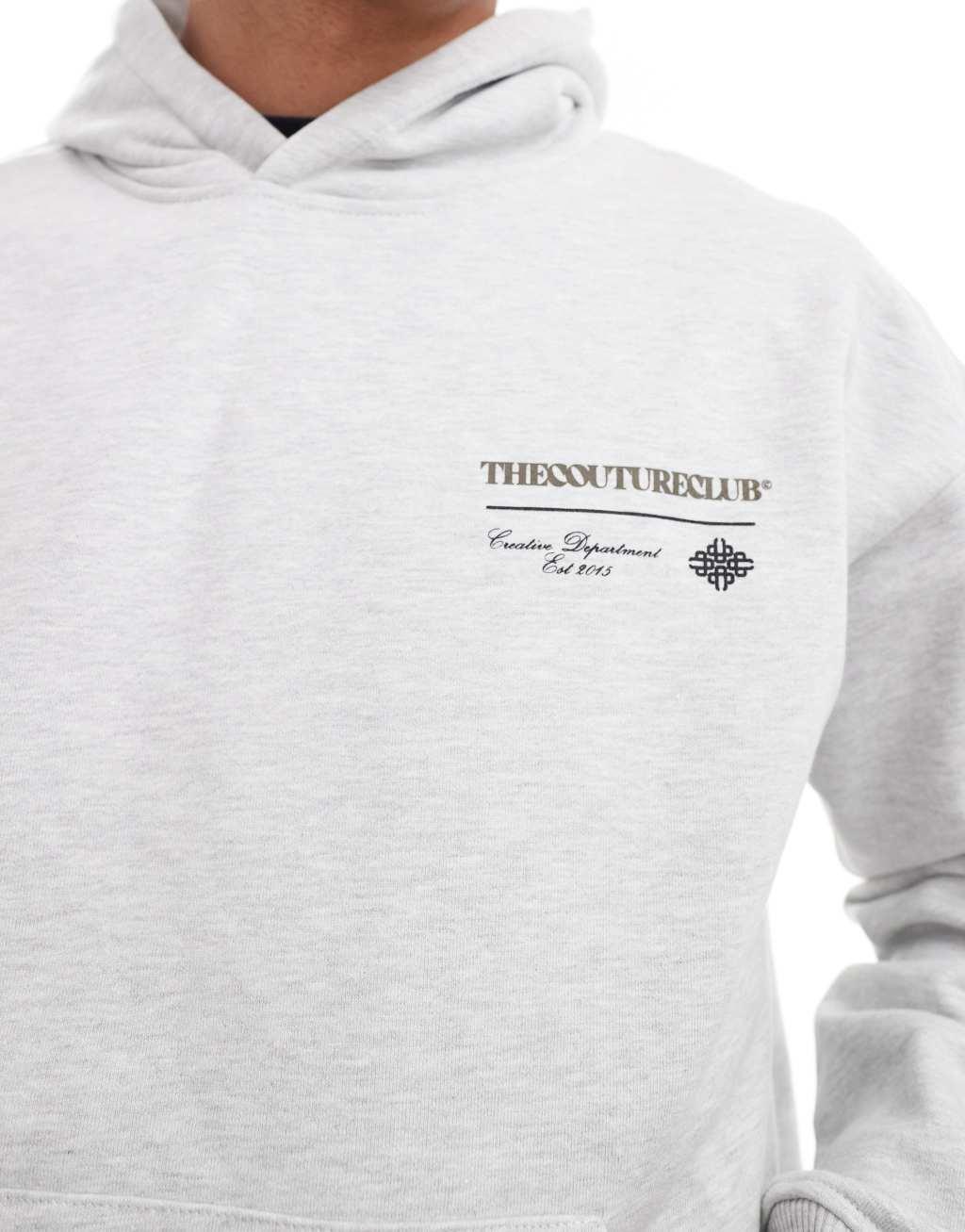 The Couture Club script multi graphic hoodie in heather gray Product Image