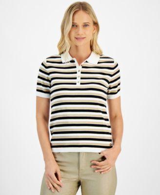 Tommy Hilfiger Womens Cotton Striped Polo Top - Blk Product Image