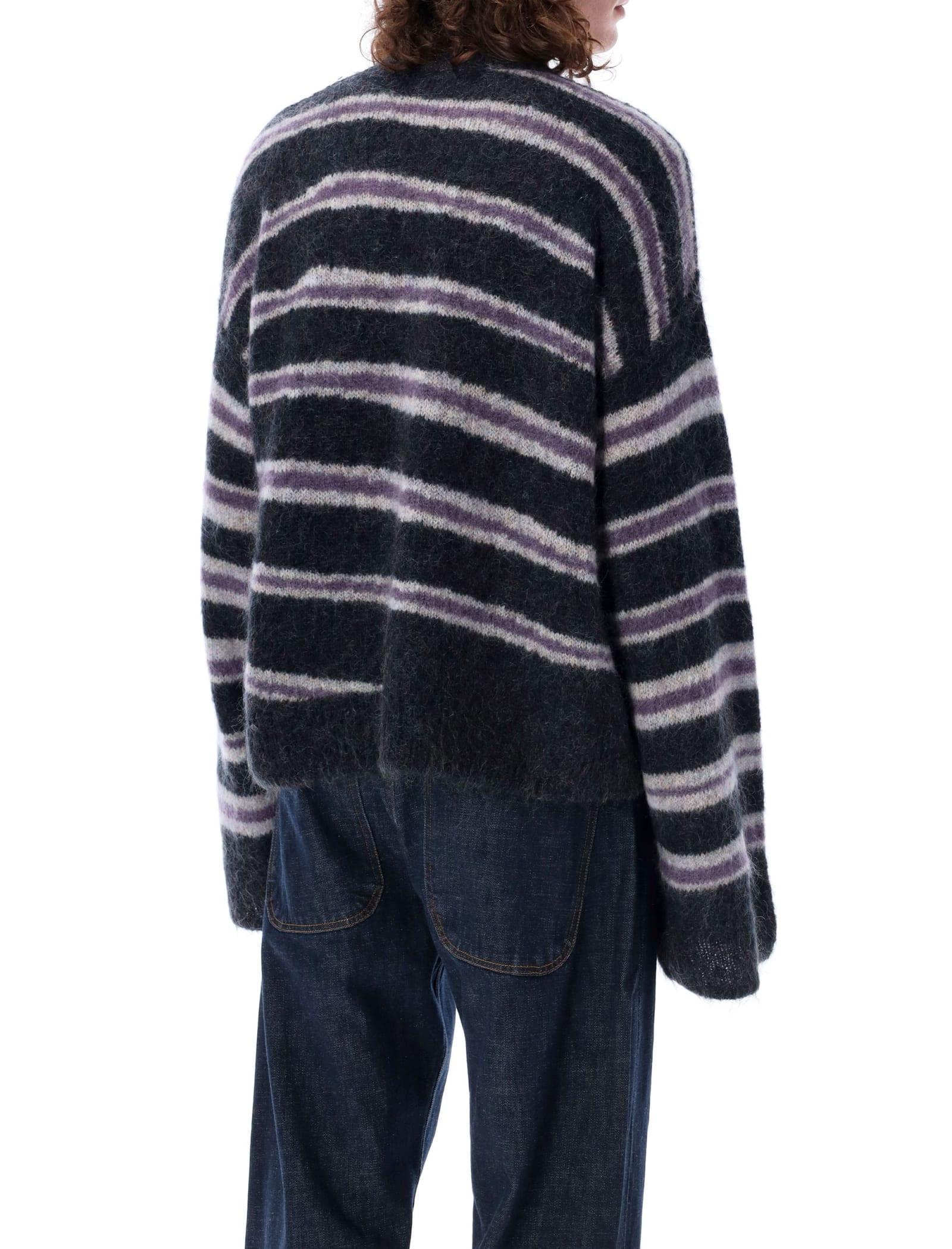 Brushed Intarsia Stripe Crewneck Sweater In Black Product Image