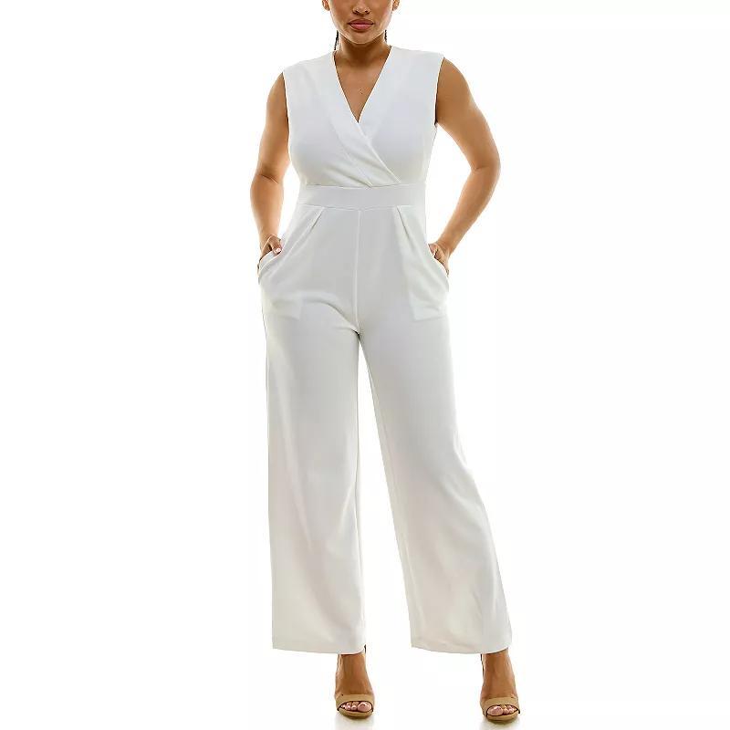 Womens Nina Leonard Surplice Jumpsuit Black Product Image