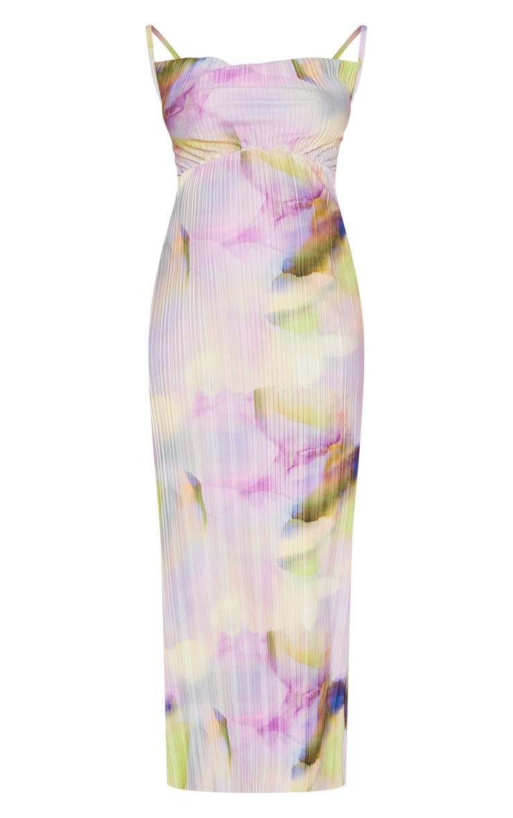 Maternity Purple Watercolour Plisse Midaxi Dress Product Image