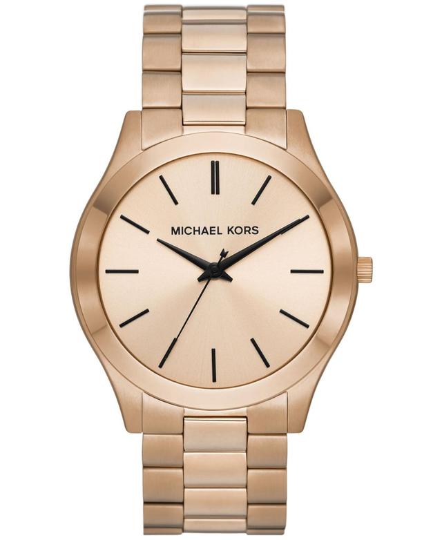 Michael Kors Mens Slim Runway Quartz Three-Hand Beige Gold-Tone Stainless Steel Watch 44mm Product Image