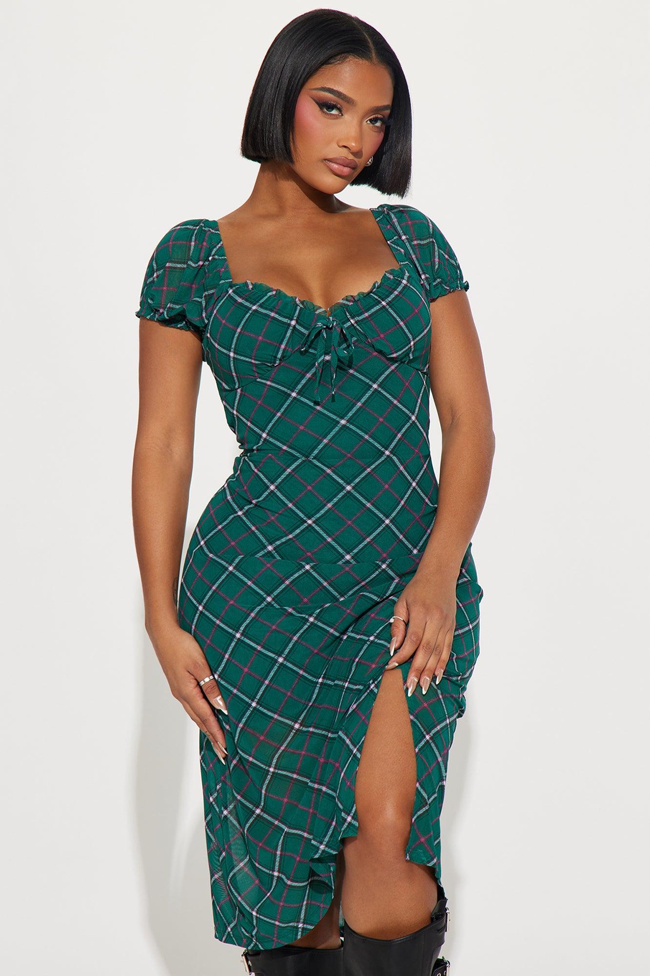 Maggie Plaid Midi Dress - Green/combo Product Image