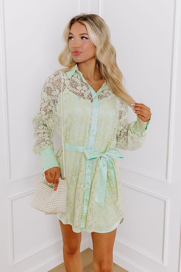 It's In The Details Lace Mini Dress in Mint Product Image