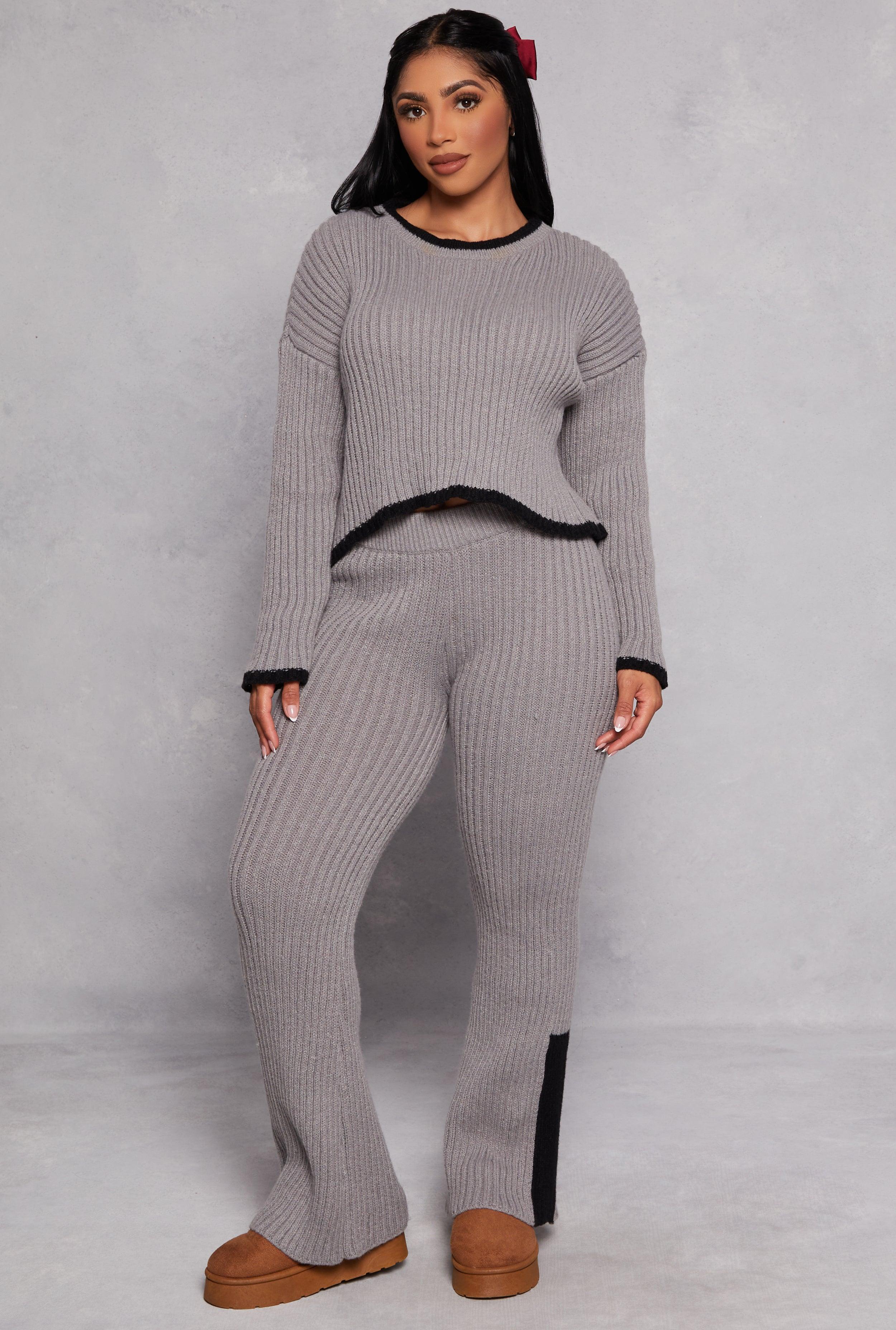 Womens Knit Contrast Stripe High Waist Flare Pants Product Image