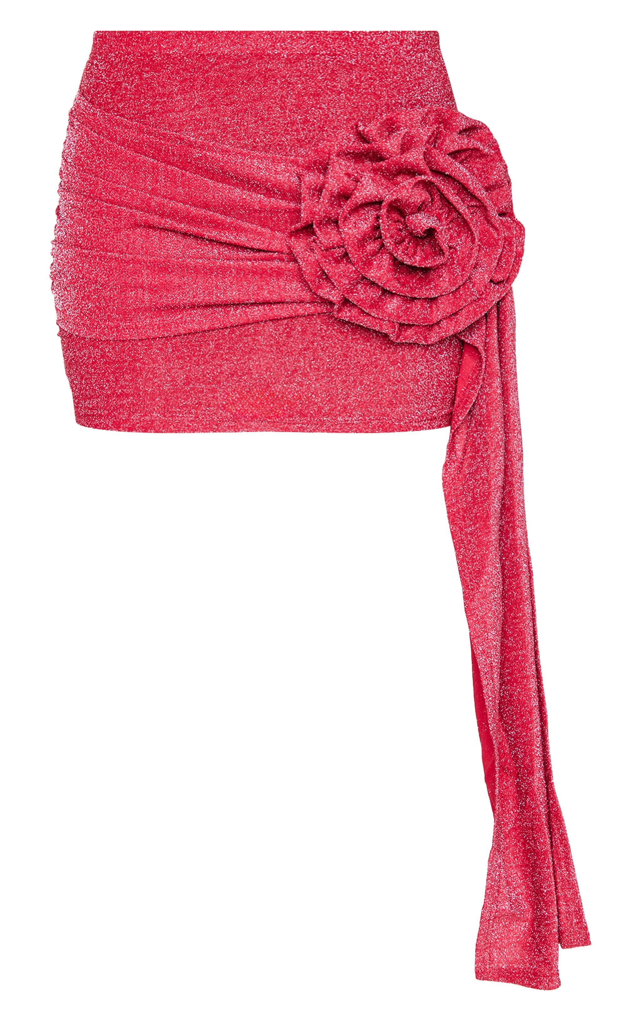 Red Corsage Detail Draped Mini Skirt Product Image