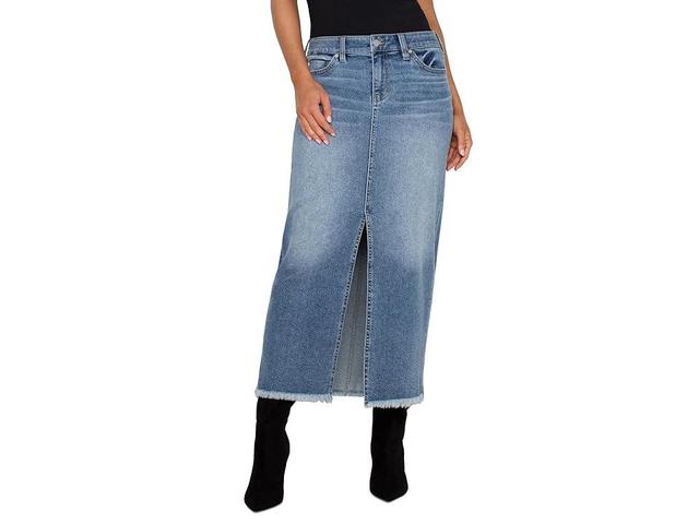 Liverpool Los Angeles 5-Pocket Front Slit Maxi Skirt With Fray Hem Vintage Denim (Tanglewood) Women's Skirt Product Image