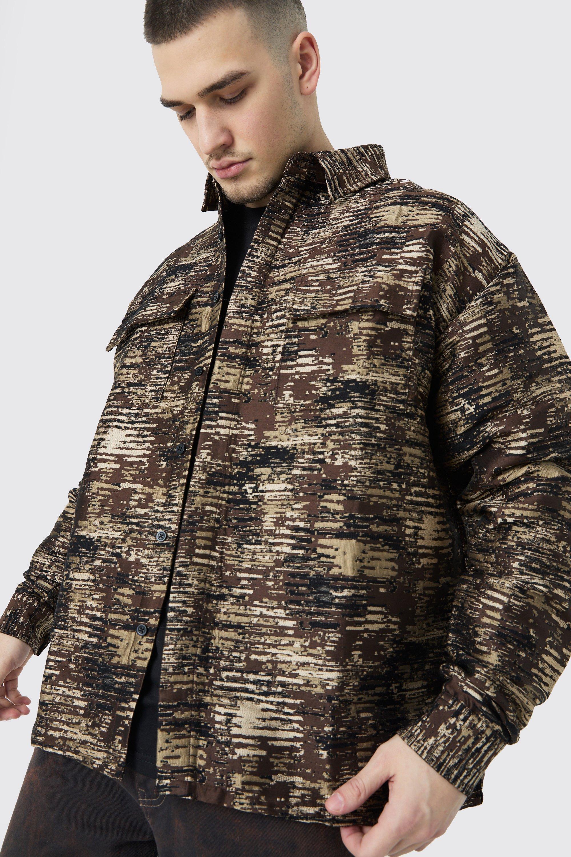 Tall Textured Camo Patch Pocket Overshirt | boohooMAN USA Product Image