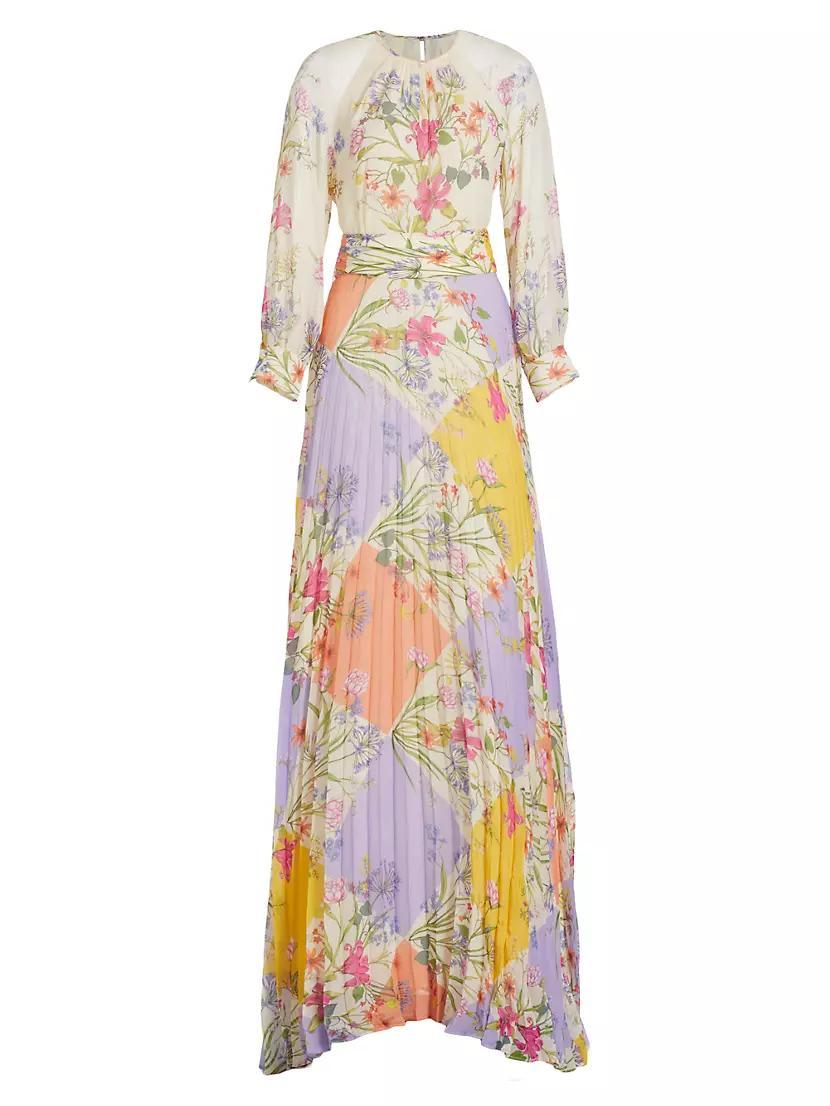 Pleated Floral Chiffon Maxi Dress Product Image