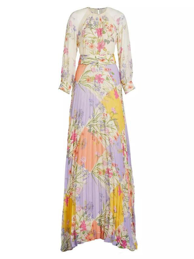 Pleated Floral Chiffon Maxi Dress Product Image