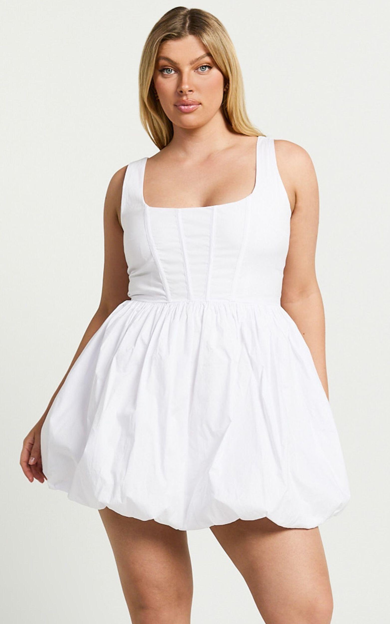 Brianda Mini Dress - Corset Bodice Bubble Hem Dress in White Product Image