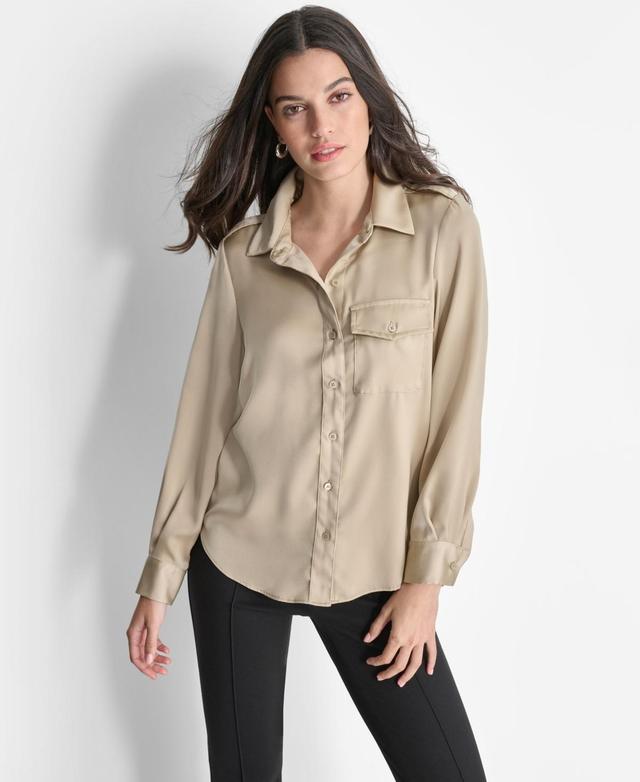 Dkny Womens Long-Sleeve Button-Front Blouse Product Image