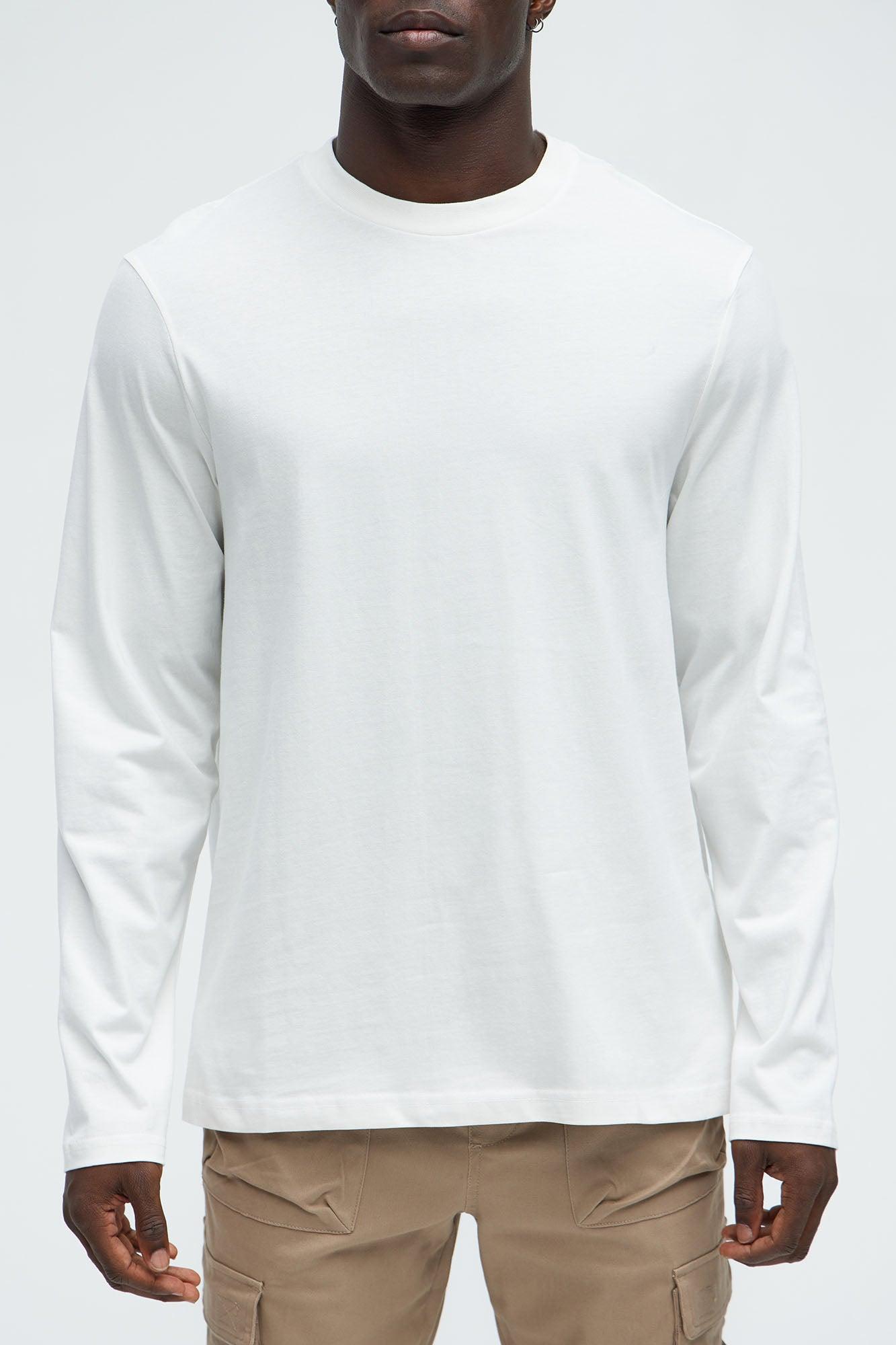 Essential Long Sleeve Crew Tee - White Product Image