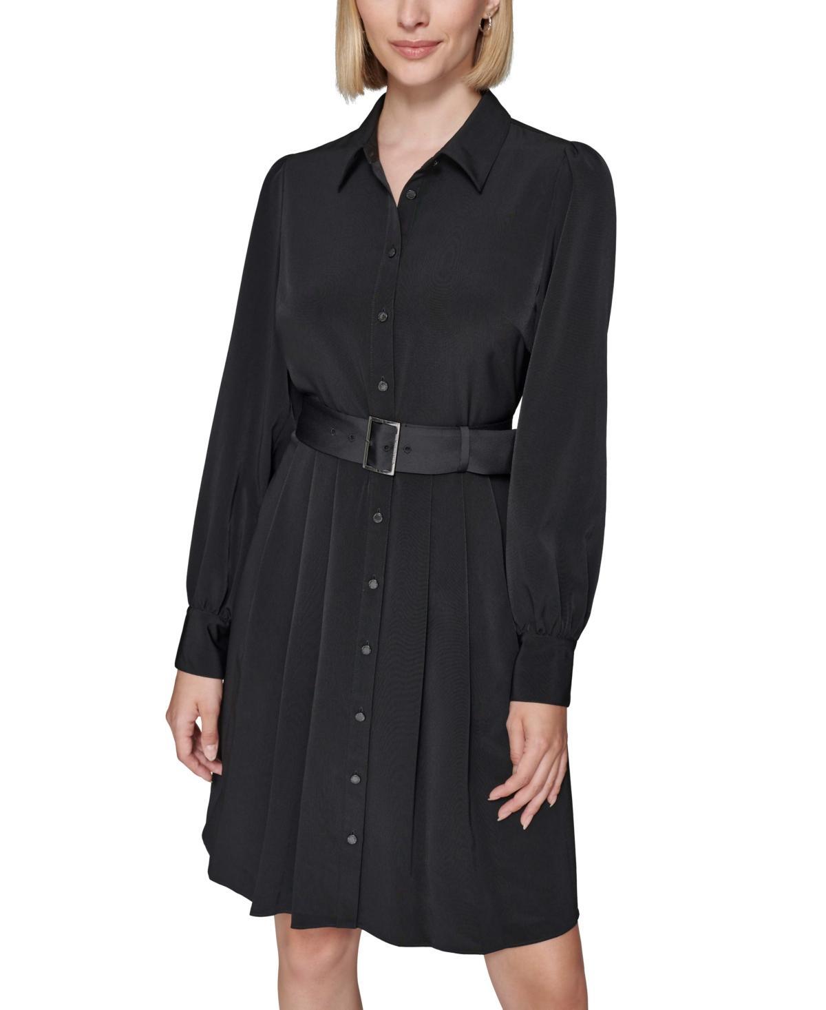 Karl Lagerfeld Paris Womens Belted Blouson-Sleeve Shirtdress product image