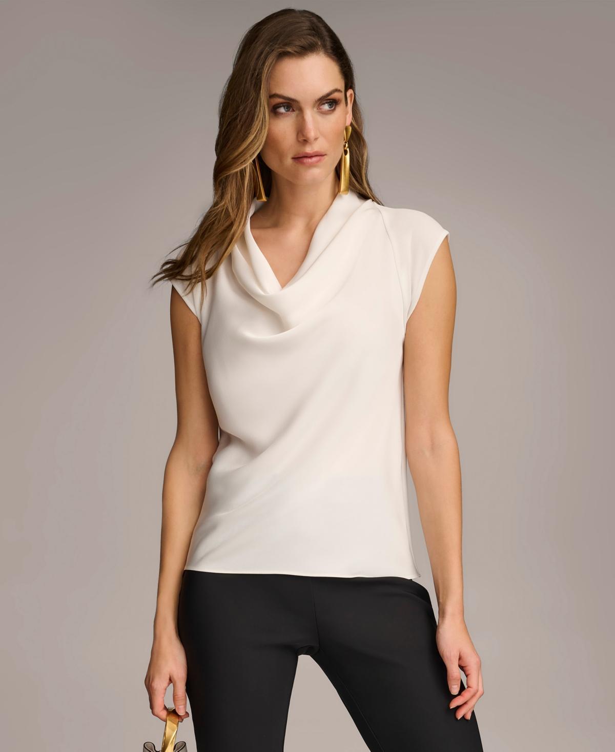 Donna Karan Knit Cowl Neck Short Sleeve Blouse Product Image