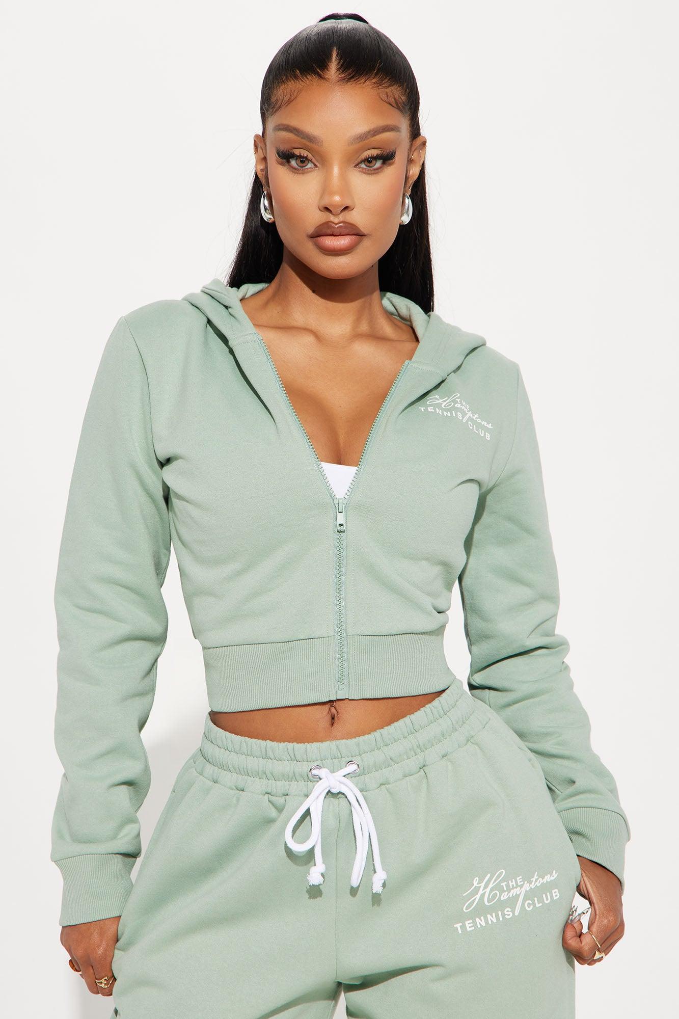 Hamptons Tennis Club Zip Front Hoodie - Sage Product Image