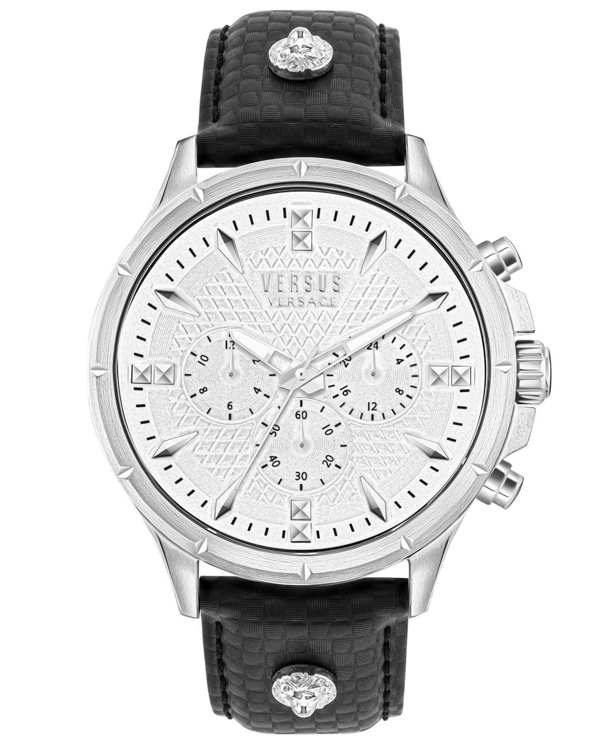 Versus Versace Mens Chrono Lion Modern Multifunction Black Leather Watch 45mm - Black Product Image