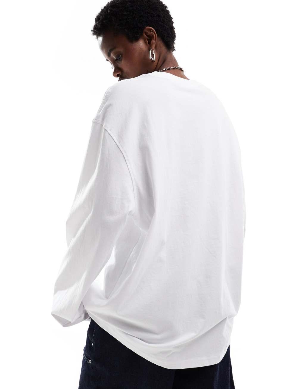 Weekday oversized long sleeve top in white Product Image