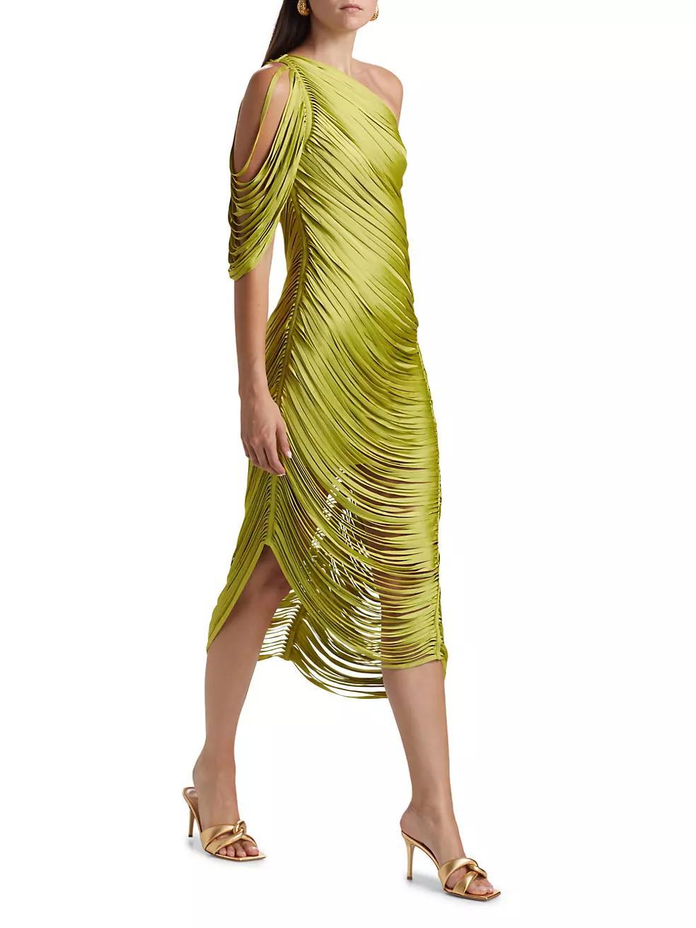 Sona One-Shoulder Draped Fringe Dress Product Image