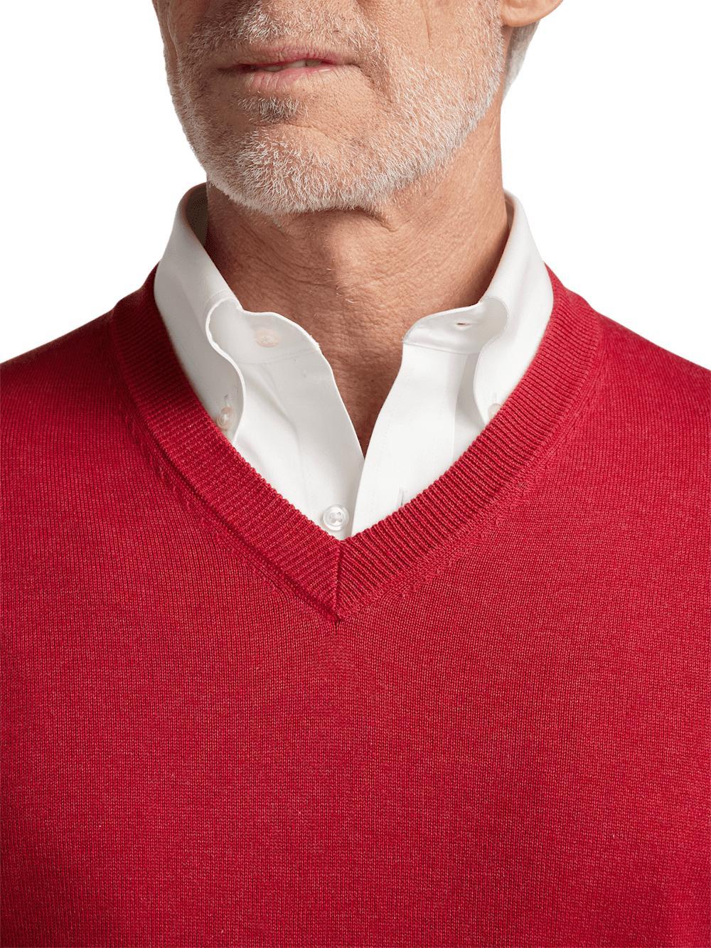 Supima Cotton V-neck Sweater - Red Product Image