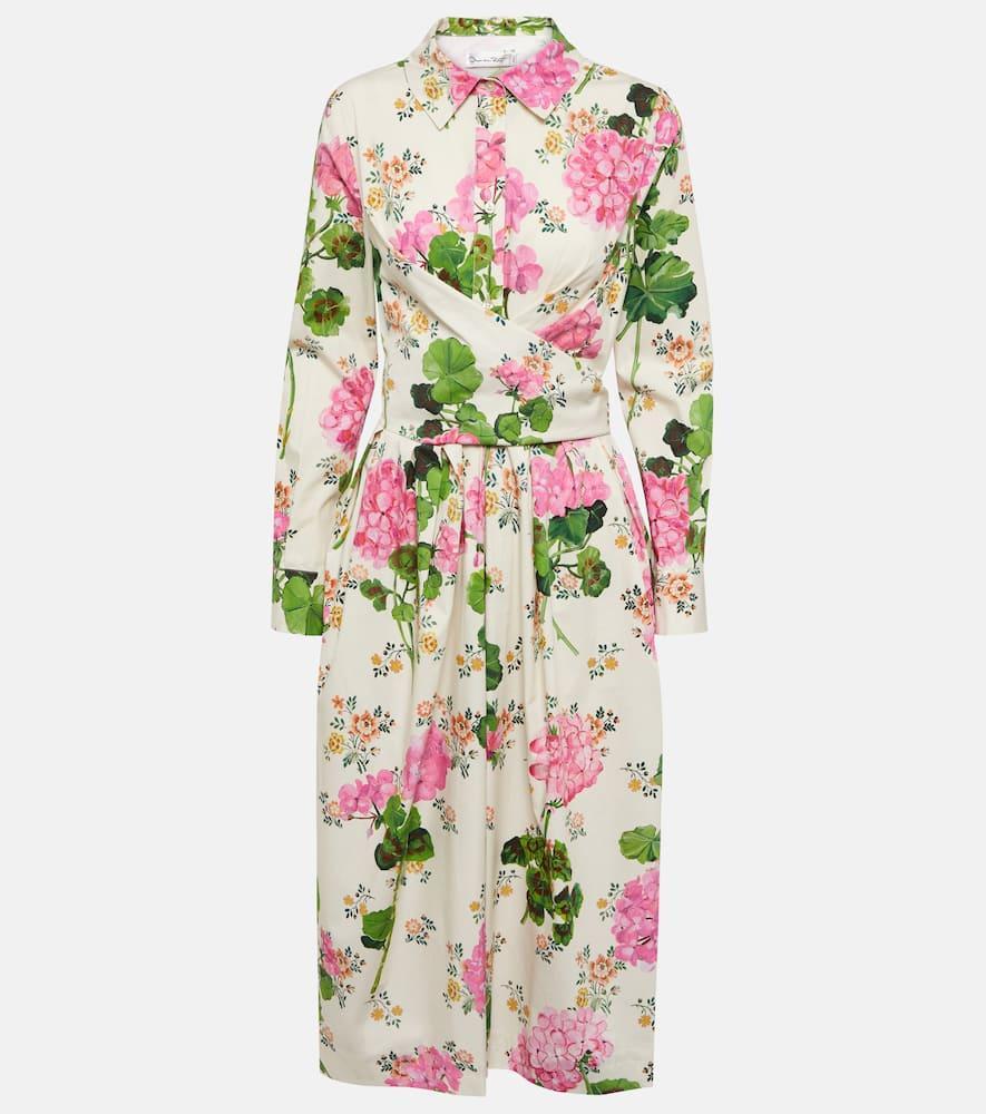 OSCAR DE LA RENTA Geranium Wallpaper Cotton Poplin Dress In Pink Multi Product Image