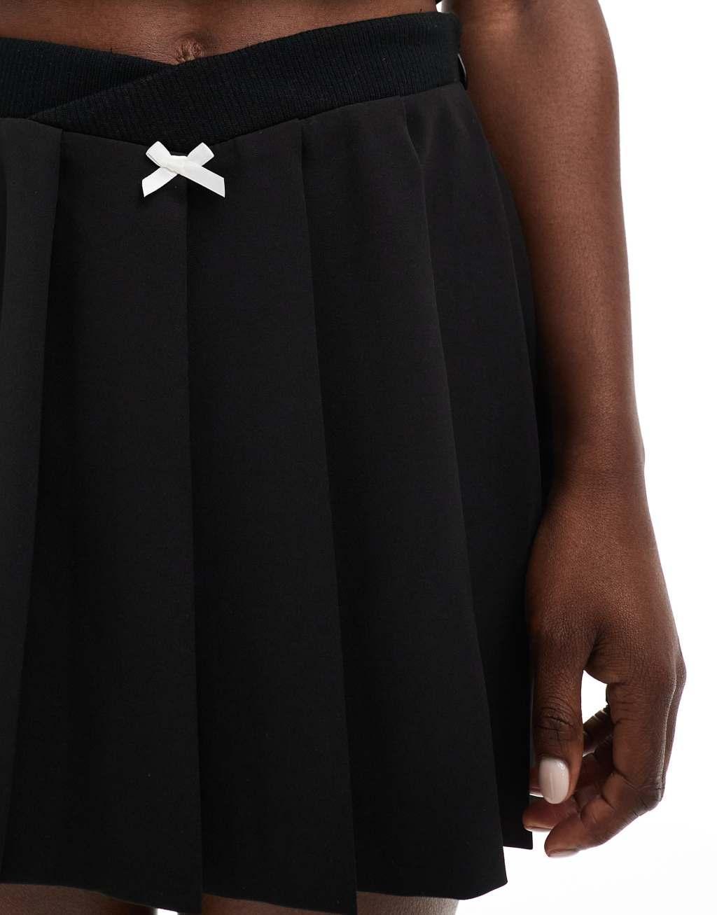 Miss Selfridge tailored sporty trim pleated mini skirt in black Product Image