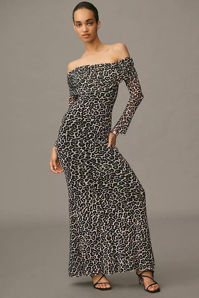 AFRM Long-Sleeve Off-The-Shoulder Mesh Maxi Dress Product Image