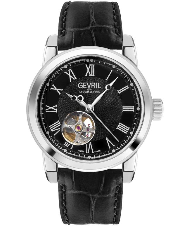 Gevril Mens Madison Swiss Automatic Black Leather Watch 39mm Product Image