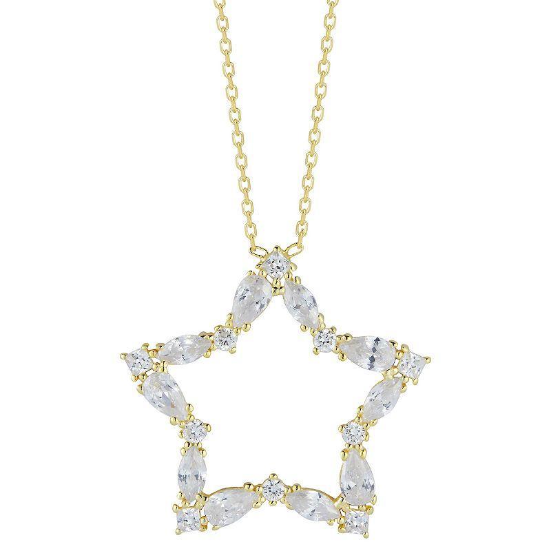 Sunkissed Sterling 14k Gold Over Silver Cubic Zirconia Open Star Necklace, Womens Gold Tone Product Image