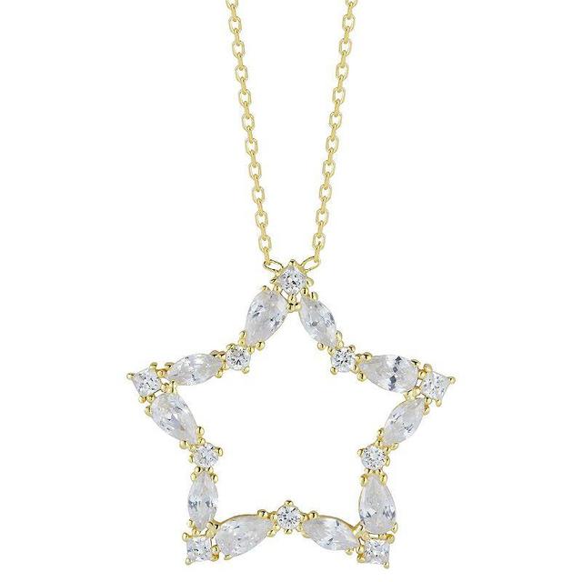 Sunkissed Sterling 14k Gold Over Silver Cubic Zirconia Open Star Necklace, Womens Yellow Product Image