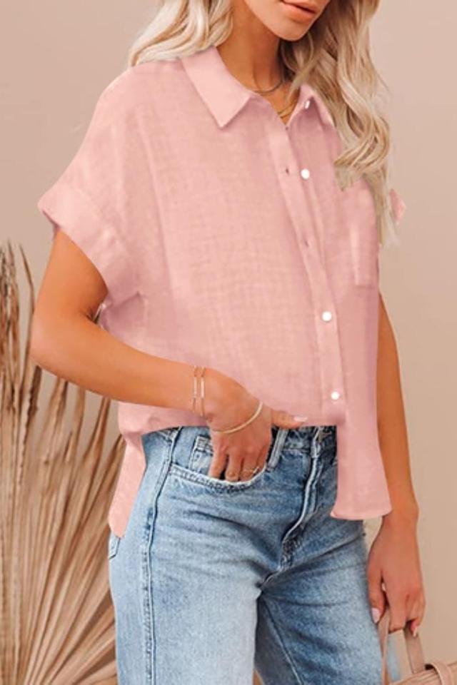 Short Sleeve Button Down Blouse Product Image