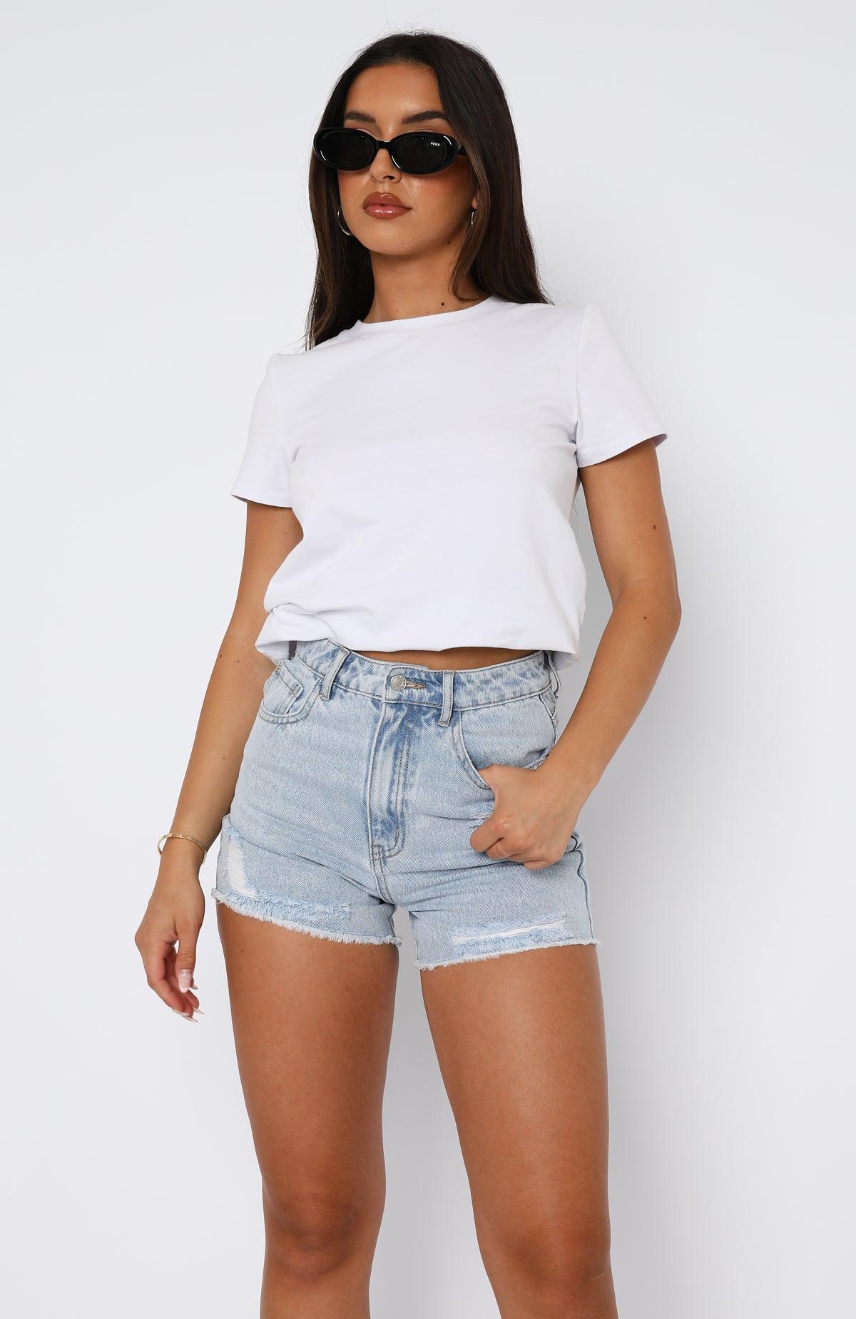 What Are We Denim Shorts Powder Blue Wash Product Image