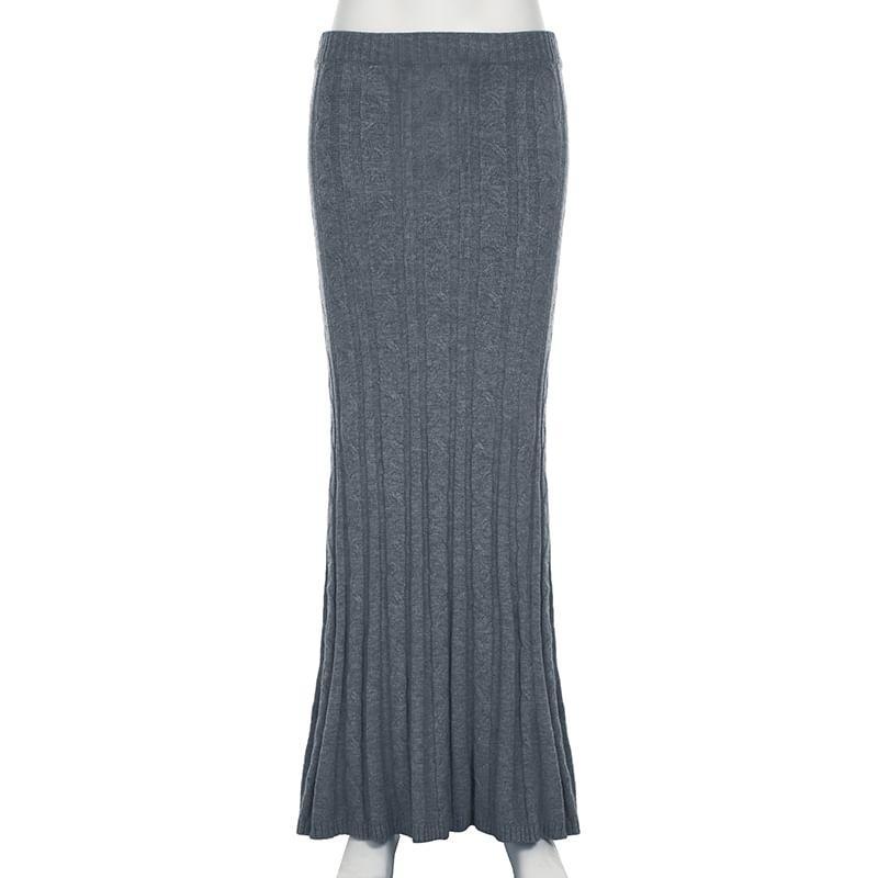 Low Rise Plain Cable-Knit Maxi Pencil Skirt Product Image