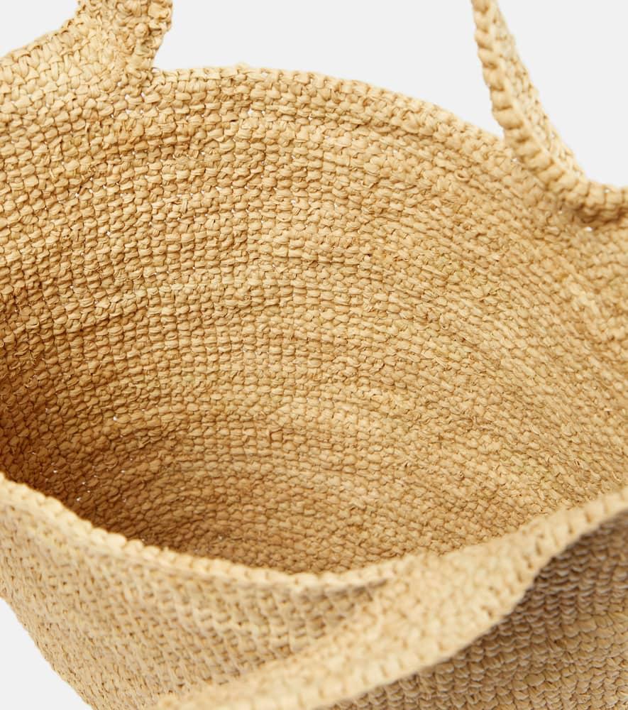 LOEWE Slit Mini Raffia And Leather Tote Bag In Natural/tan Product Image