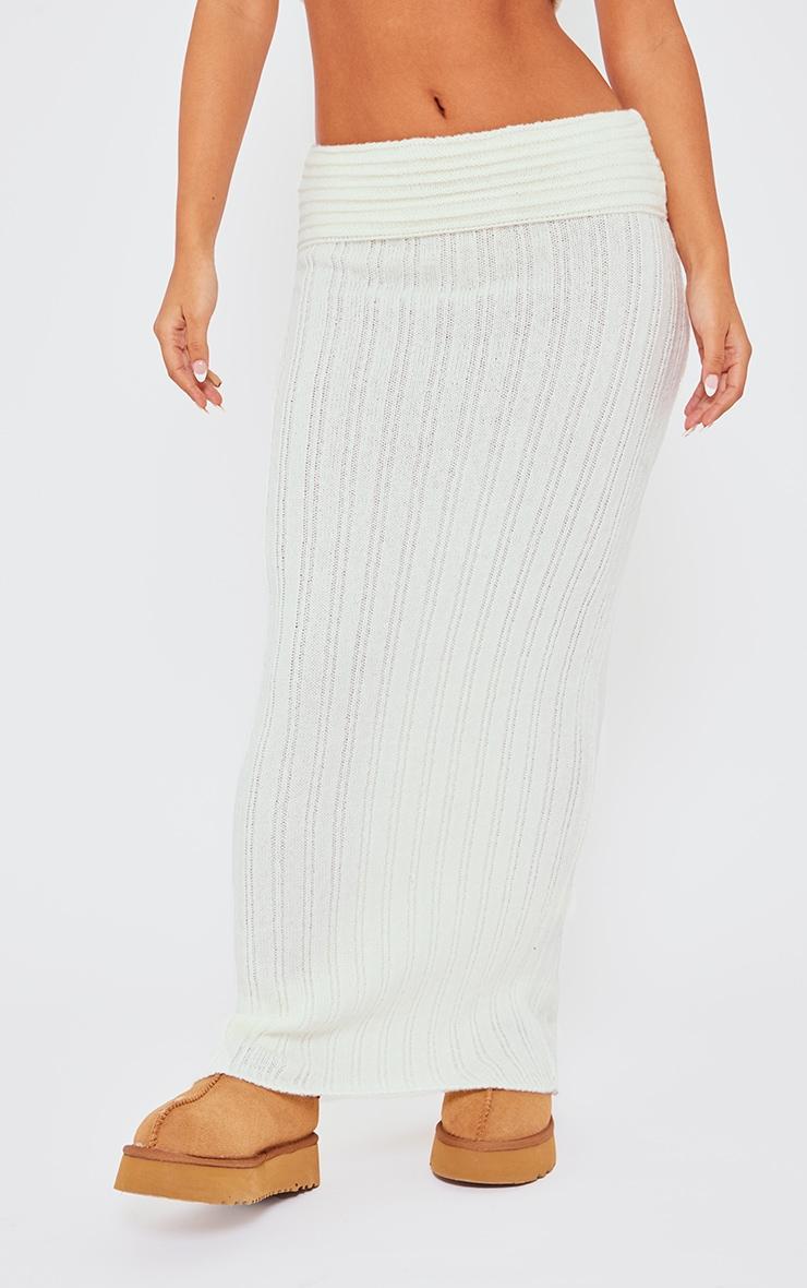 Petite Cream Low Waist Knitted Maxi Skirt Product Image