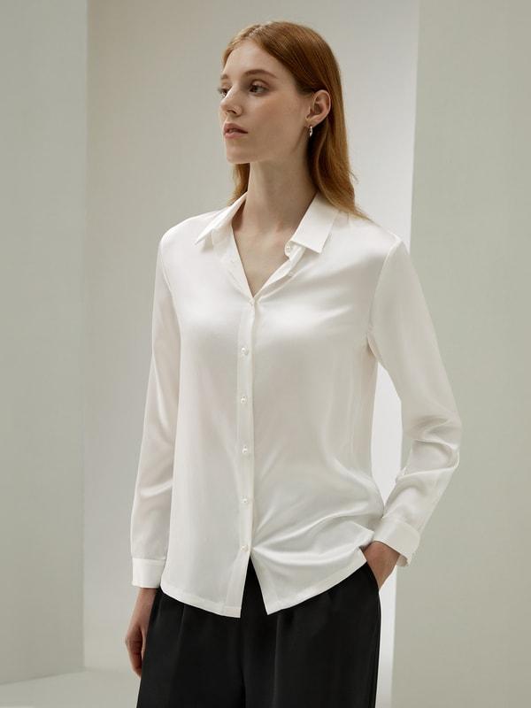 Classic Pearl Button Silk Shirt Product Image