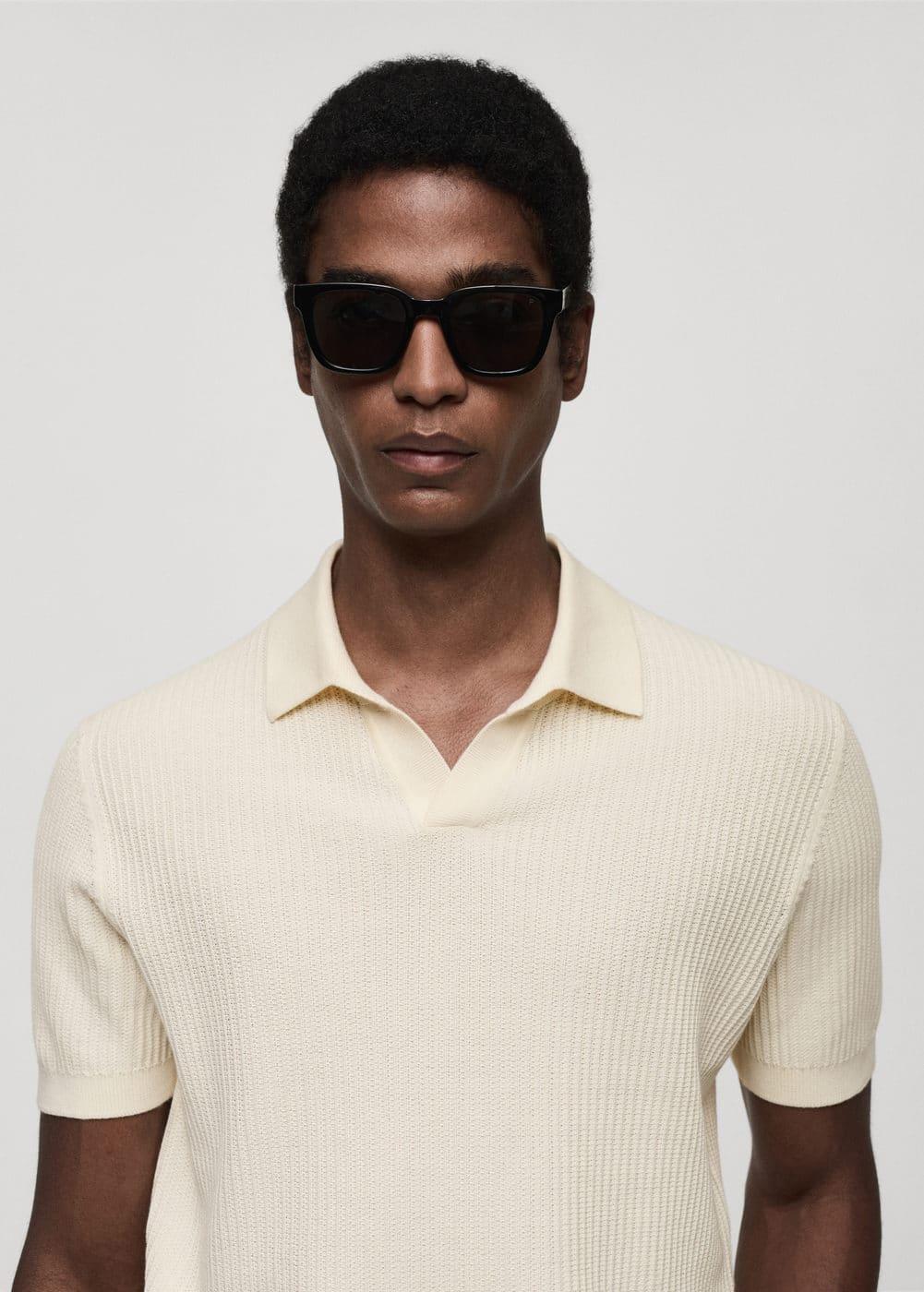 MANGO MAN - Ribbed cotton knitted polo shirt off whiteMen Product Image