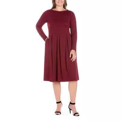 24seven Comfort Apparel Womens Long Sleeve Midi Fit + Flare Dress Plus Product Image