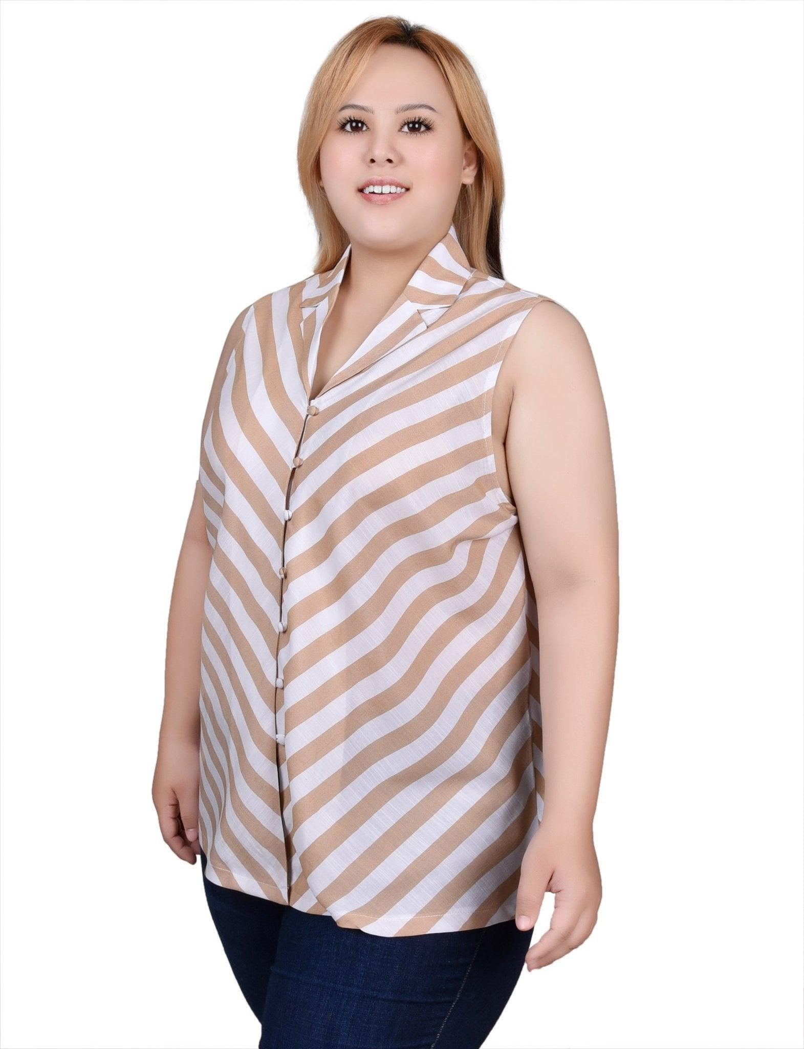 NY Collection Sleeveless Collared Chevron Striped Blouse - Plus Product Image