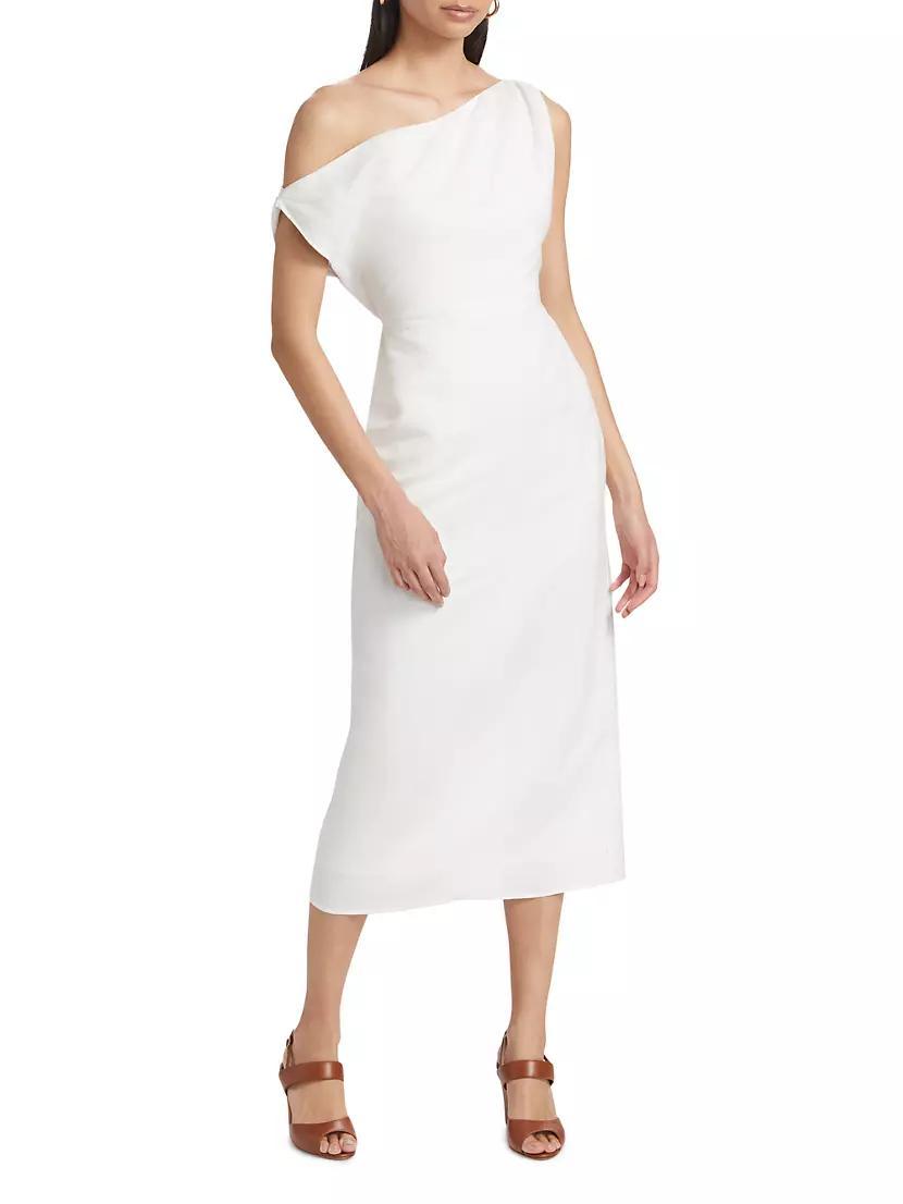 Off-the-Shoulder Linen-Blend Midi-Dress Product Image