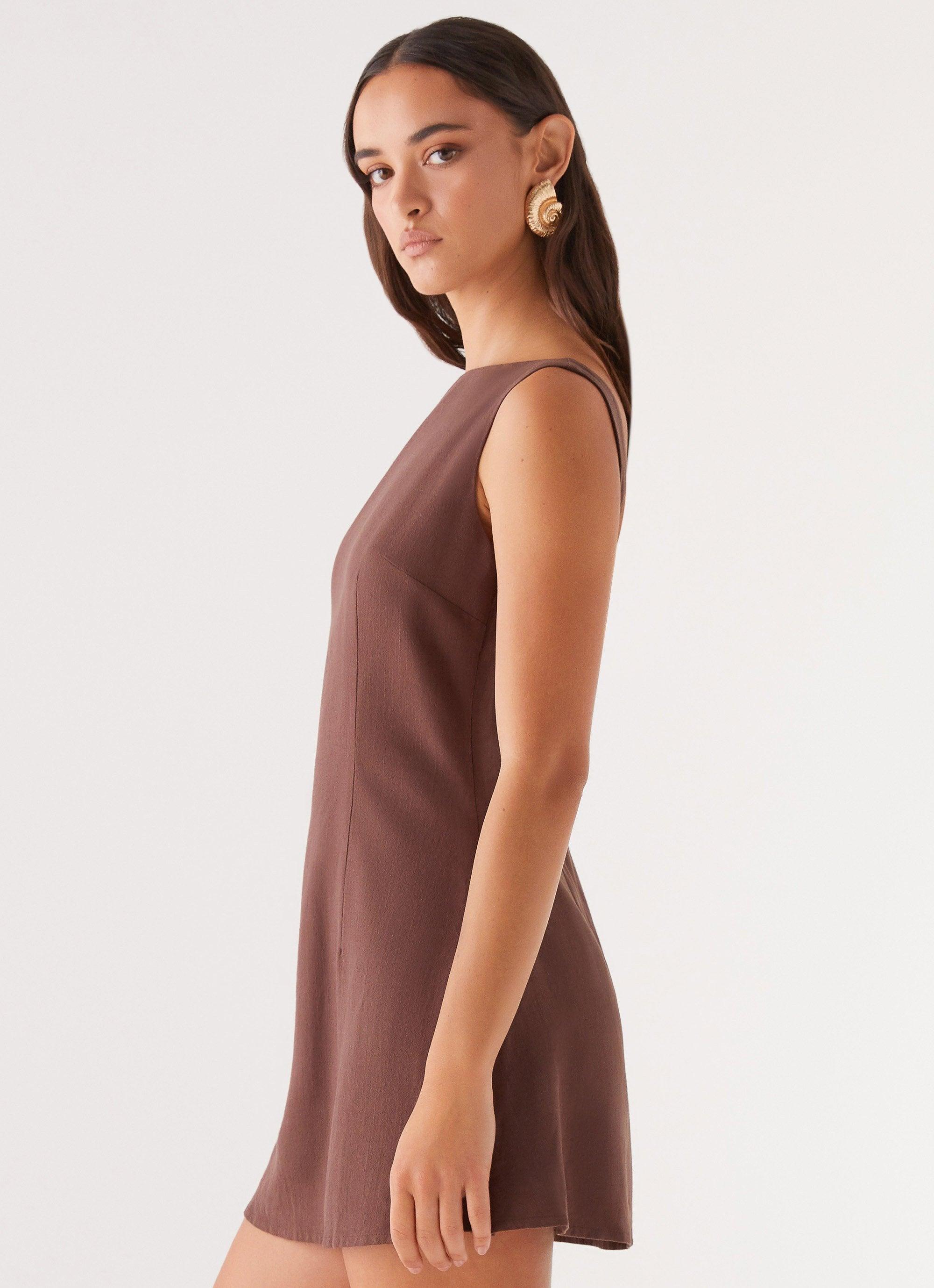 Drunk In Love Linen Mini Dress - Chocolate Product Image