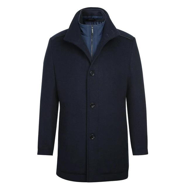 (40R) Navy Slim Fit Wool Blend Short Coat with Detachable Full Zipper Product Image