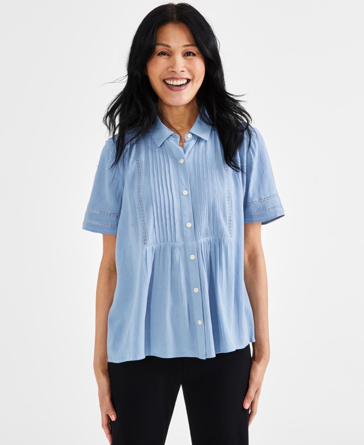 Style & Co Womens Pintuck Short-Sleeve Button-Front Shirt, Created for Macys Product Image