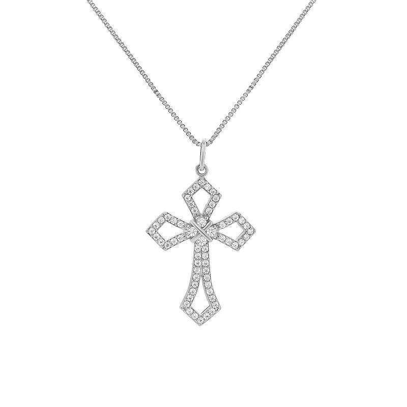 PRIMROSE Fine Silver Plated Pave Cubic Zirconia Cross Pendant Necklace, Womens Silver Tone White Product Image