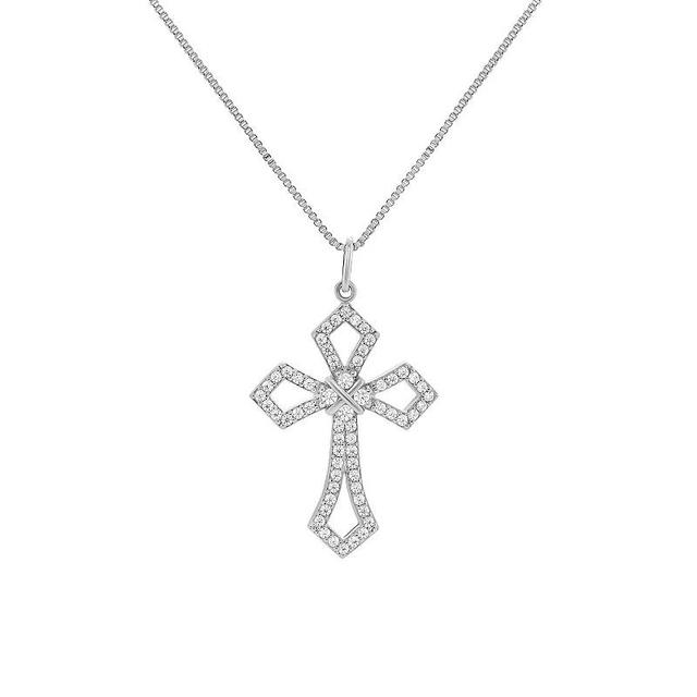 PRIMROSE Fine Silver Plated Pave Cubic Zirconia Cross Pendant Necklace, Womens Silver Tone White Product Image