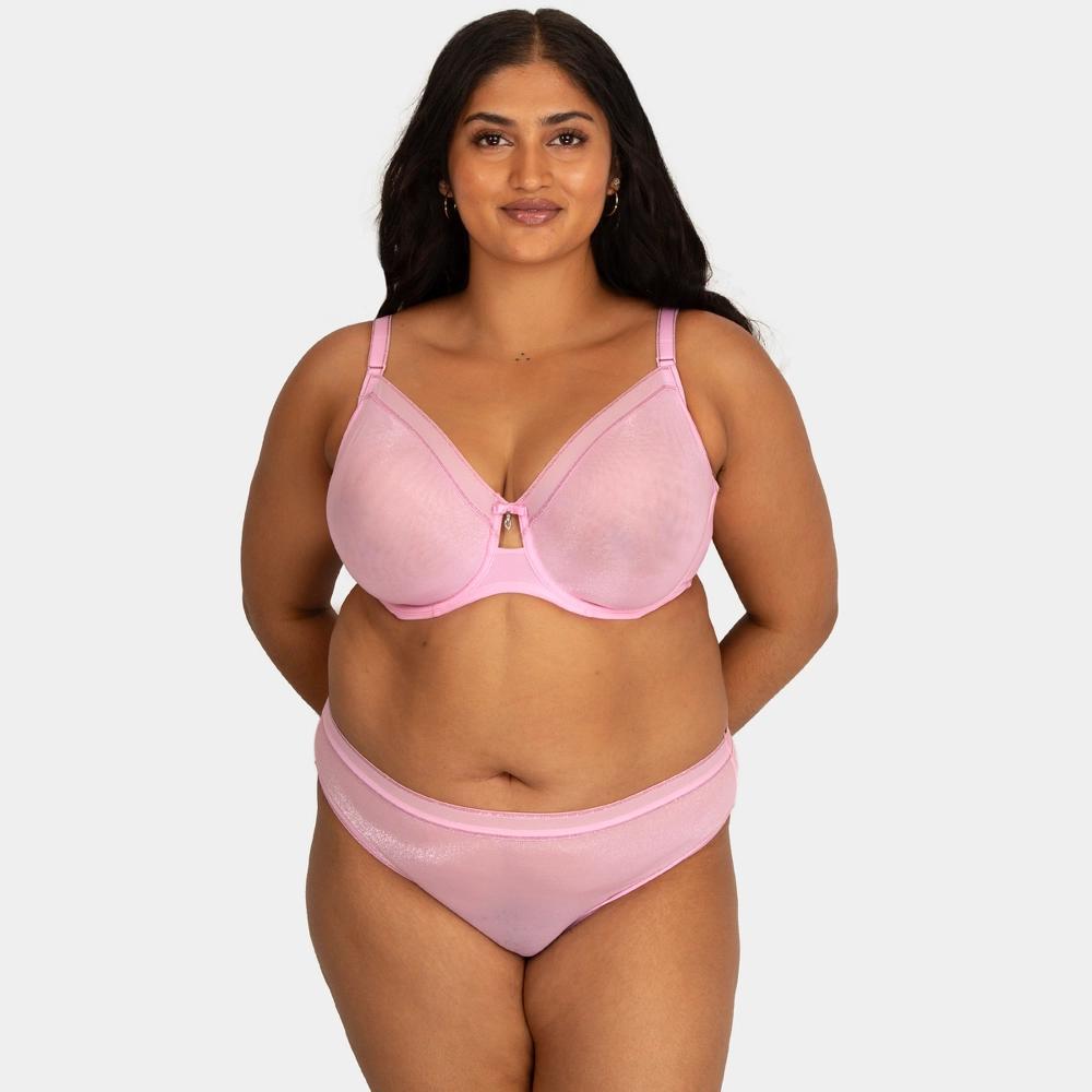 Curvy Couture Womens Plus Size Shimmer High Cut Brief Panty Pink Fizz Shimmer M Product Image